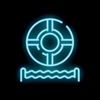 Neon lifebuoy floating on water surface icon glowing on black background vector