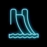 Neon sign of water park slides going into pool on black background vector