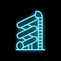 Glowing neon icon of waterpark waterslide with stairs on black background vector