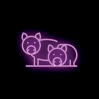 Neon icon of two pigs standing side by side on black background vector