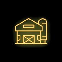Glowing neon icon of a farm building with silo at night vector