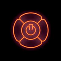 Neon sign showing power button icon on black background vector