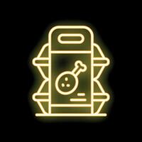 Neon sign of a bucket of fried chicken on black background vector