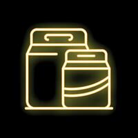 Neon sign of two different size take away food boxes glowing on a black background vector
