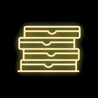 Neon sign of archive boxes stacked upwards on black background vector