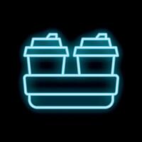 Neon sign of two coffees in a cardboard holder on black background vector