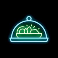 Neon sign representing a cloche covering a bowl of food on a tray vector