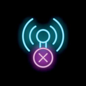 Neon wifi signal showing disconnecting error message vector