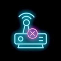 Neon wifi router showing no internet connection icon vector