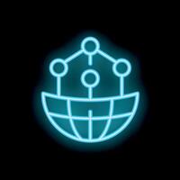 Neon icon of global network connecting world with lines and nodes vector