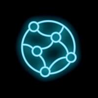 Neon blue globe showing interconnected world concept on black background vector