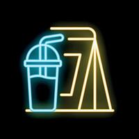 Neon sign showing number seven and soft drink in plastic cup with straw vector