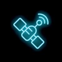Neon satellite icon glowing on dark background vector