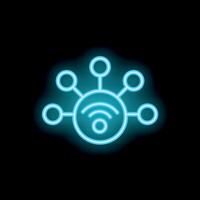 Neon wifi symbol connecting devices on black background vector