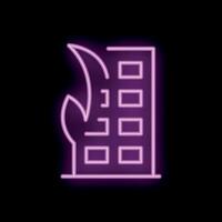 Neon style icon of building being consumed by flames vector