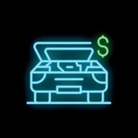 Neon style icon car trunk open money sign showing costs of owning vehicle vector