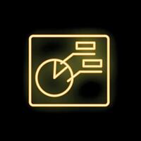 Neon sign showing a presentation board with a pie chart and bars, representing business analytics vector