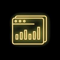 Neon yellow website with growing bar graph icon on black background vector