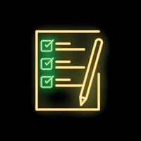 Neon yellow checklist with green checkmarks and pencil icon vector