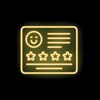 Neon icon of customer feedback survey with five stars rating vector