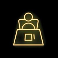 Neon icon of a person standing on a weight scale displaying weight loss progress vector