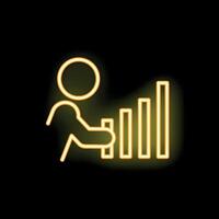 Businessman building chart with increasing bar graph neon sign vector