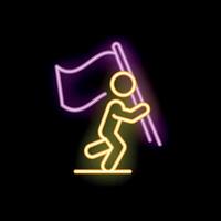 Neon style icon of person running with flag symbolizing leadership vector