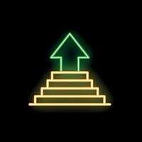 Neon green arrow leading up stairs on black background vector