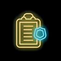 Neon icon of clipboard with shield for data protection concept vector
