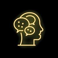 Neon icon of human head thinking with speech bubbles representing communication vector