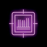 Neon sign showing bar chart in square target on black background vector