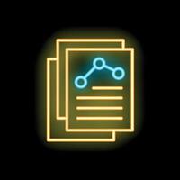 Glowing neon line analytics report icon isolated on black background vector