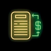 Neon icon of document increasing value with upward arrow and dollar sign vector
