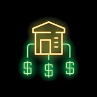 Neon style icon representing franchise business with glowing green dollar symbols vector