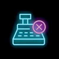 Neon cash register with cross mark showing error vector