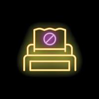 Neon yellow shredder icon showing document being shredded with forbidden symbol vector