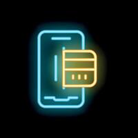 Neon sign representing mobile payment with smartphone and credit card vector