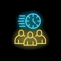 Neon icon of clock ticking showing deadline for team of workers vector