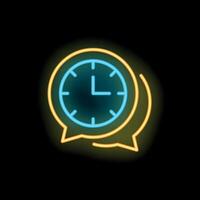 Neon sign of clock and speech bubbles showing time for talking vector