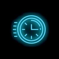 Blue neon clock showing time passing by vector