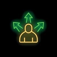 Neon sign of a person with arrows pointing up representing career path and personal growth vector