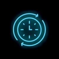Blue neon clock is showing that time is passing with rotating arrows vector