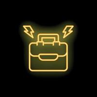 Neon yellow briefcase with lightning bolts striking on black background representing powerful business idea vector