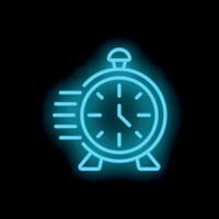 Neon sign of alarm clock showing time passing quickly vector