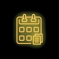 Neon yellow calendar icon with documents representing scheduling and appointments vector