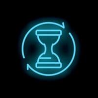 Neon blue hourglass showing repeating time passing inside a circle on black background vector