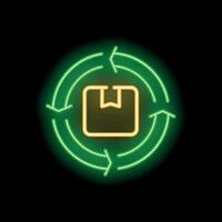 Neon green circular flow with cardboard box in center on black background vector