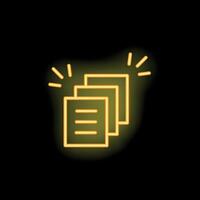 Neon icon of documents shining on black background vector