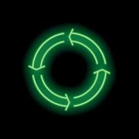 Neon green circular rotating arrows showing continuous cycle vector