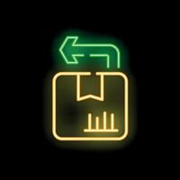 Neon sign showing returned parcel with arrow pointing left vector